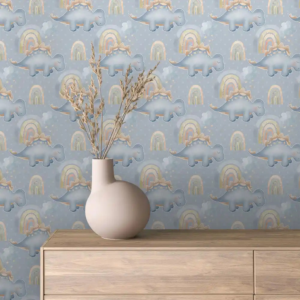 Starry Blue Stegosaurus Rainbow Peel & Stick Wallpaper – Baby 0026