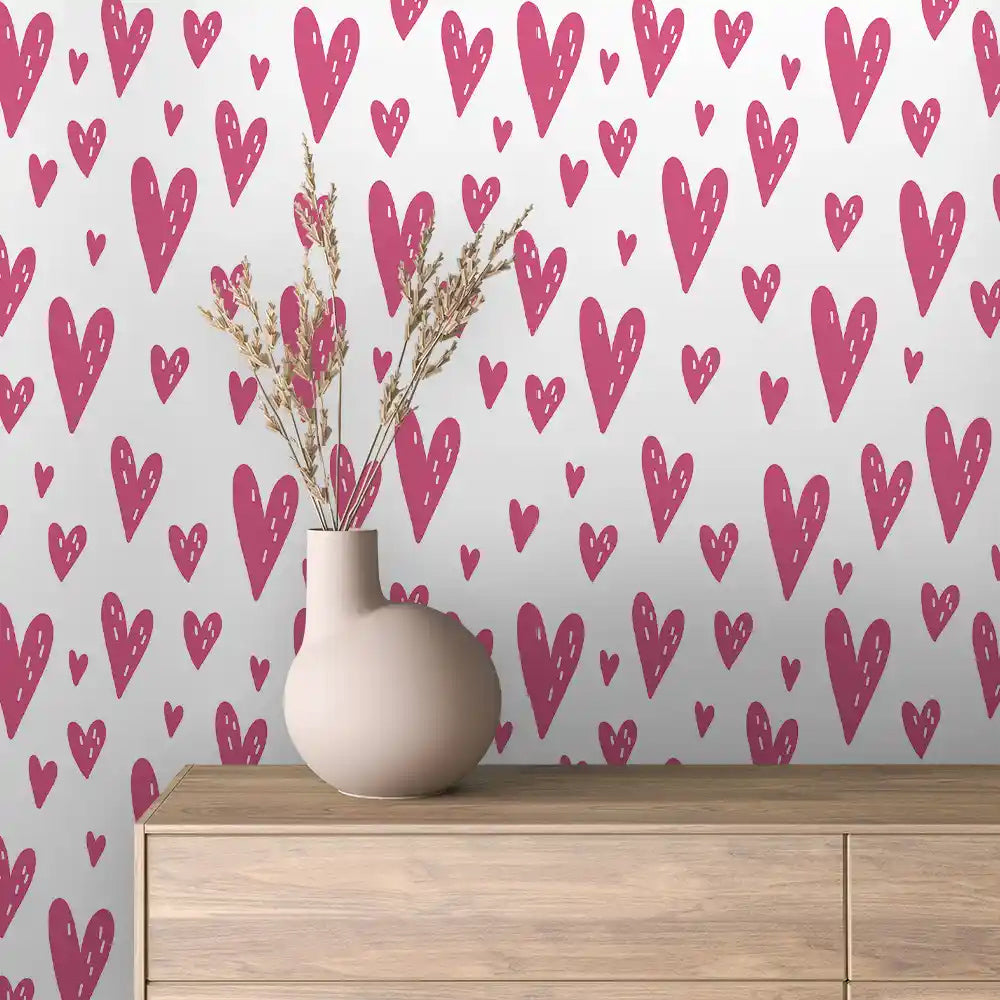 Pink Heart Scatter Peel & Stick Wallpaper – Baby 0035