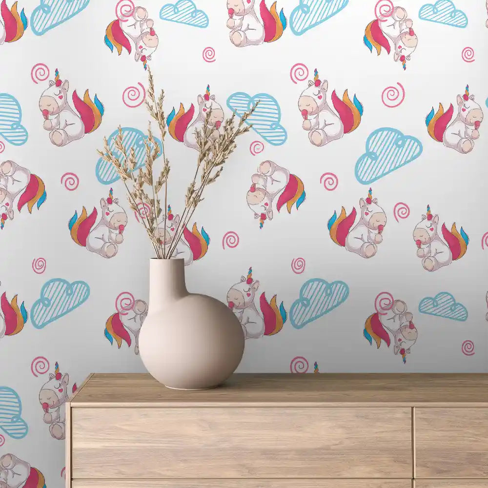 Sleepy Rainbow Unicorn Peel & Stick Wallpaper – Baby 0059
