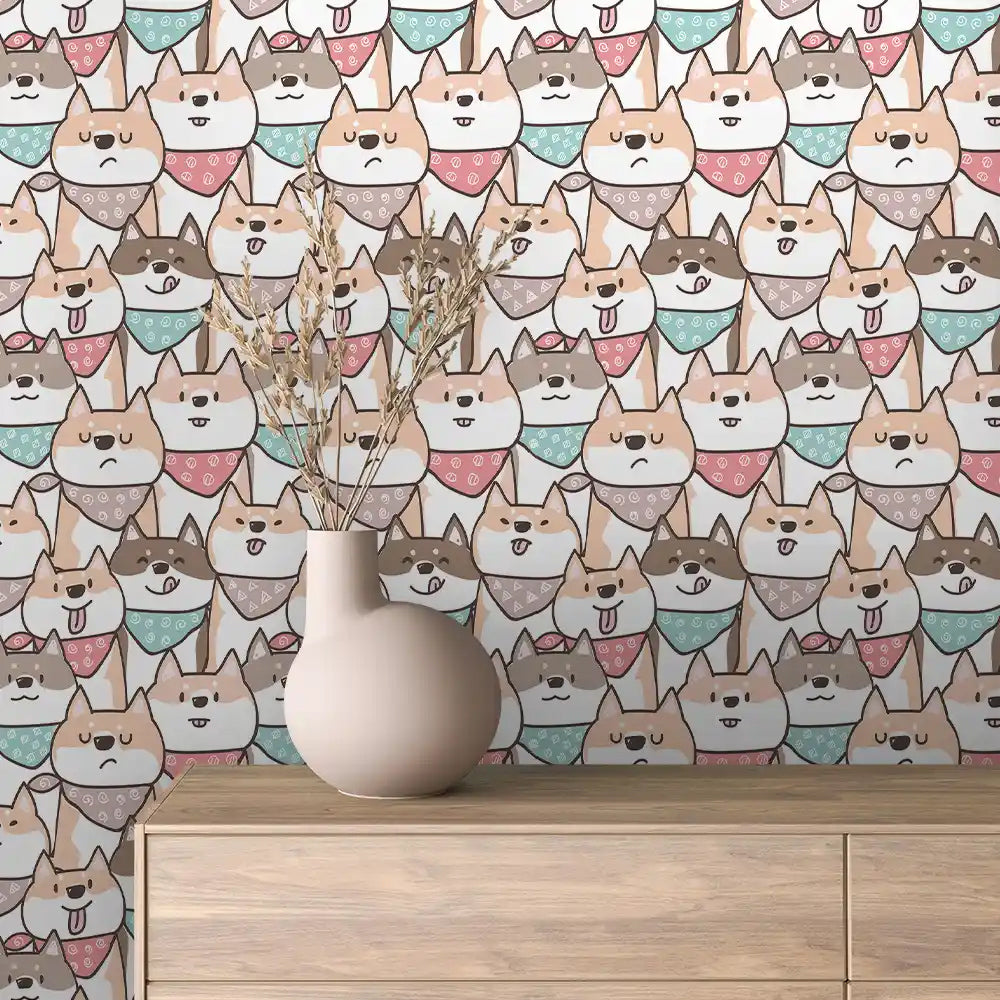 Shiba Inu Puppy Crowd Peel & Stick Wallpaper – Baby 0080