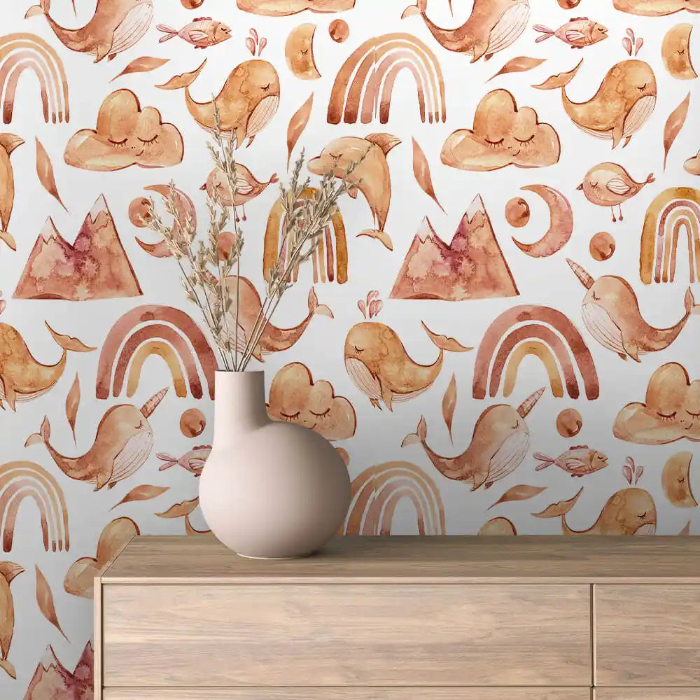 Sleepy Whales Mountains and Rainbows Peel & Stick Wallpaper – Boho Rainbow 0007