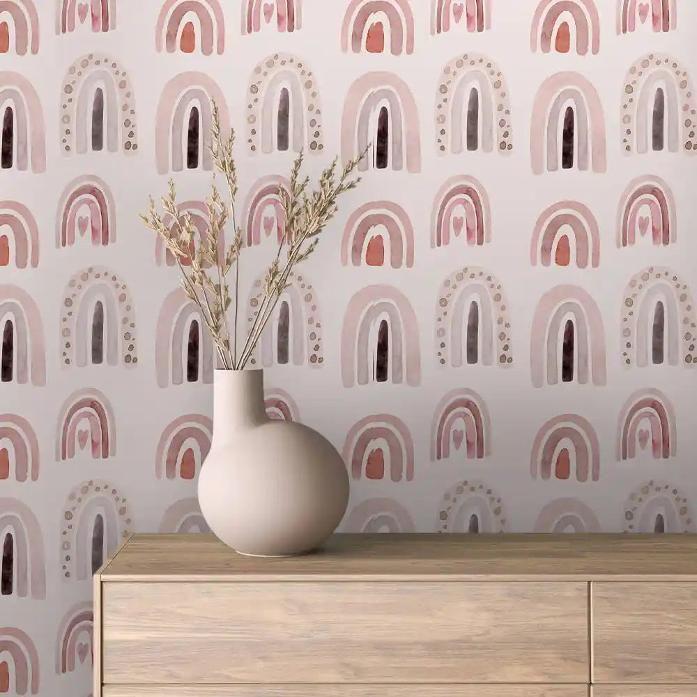 Dusty Rose Arch Rainbow Rows Peel & Stick Wallpaper – Boho Rainbow 0008