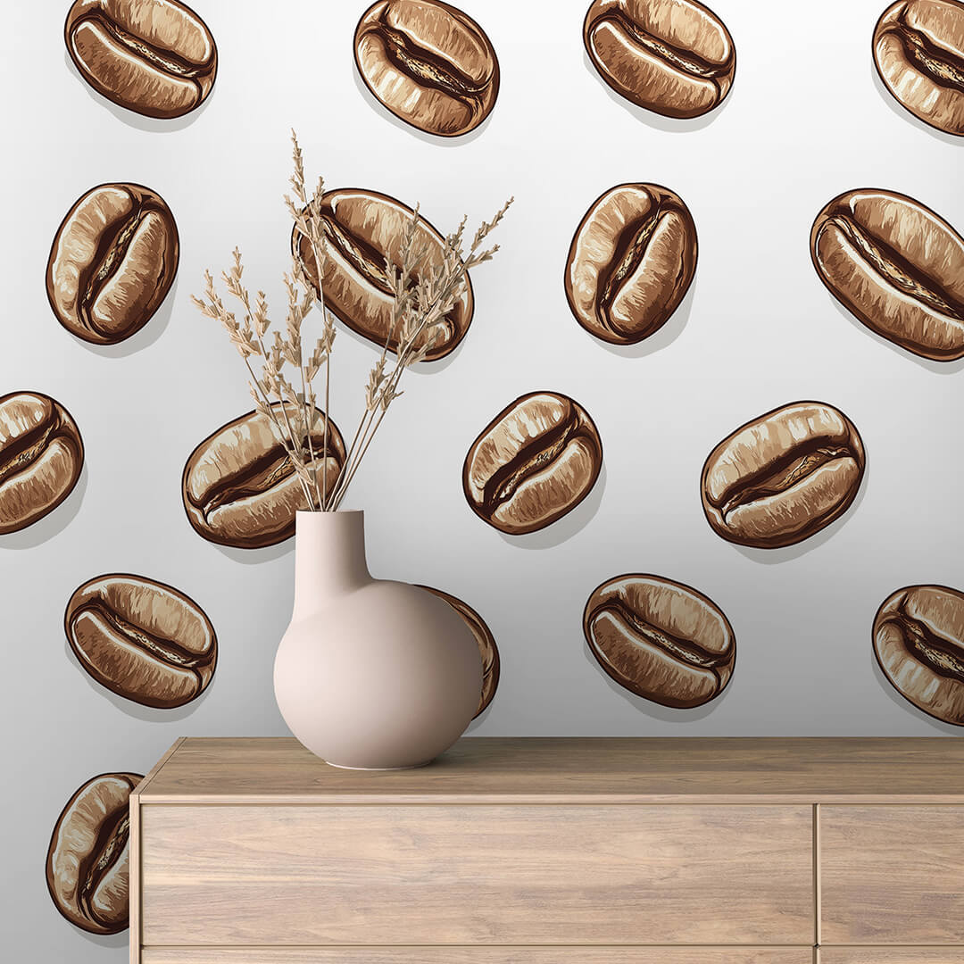 Coffee Sack and Bean Ink Illustration Wallpaper mockup