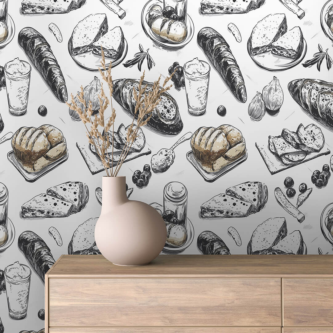 Rustic Cafe Sketchbook Collage Wallpaper mockup