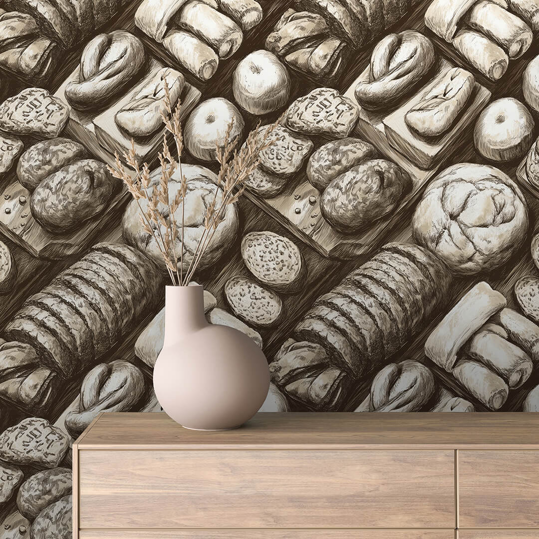 Sepia Artisan Bread Diagonal Pattern Wallpaper mockup