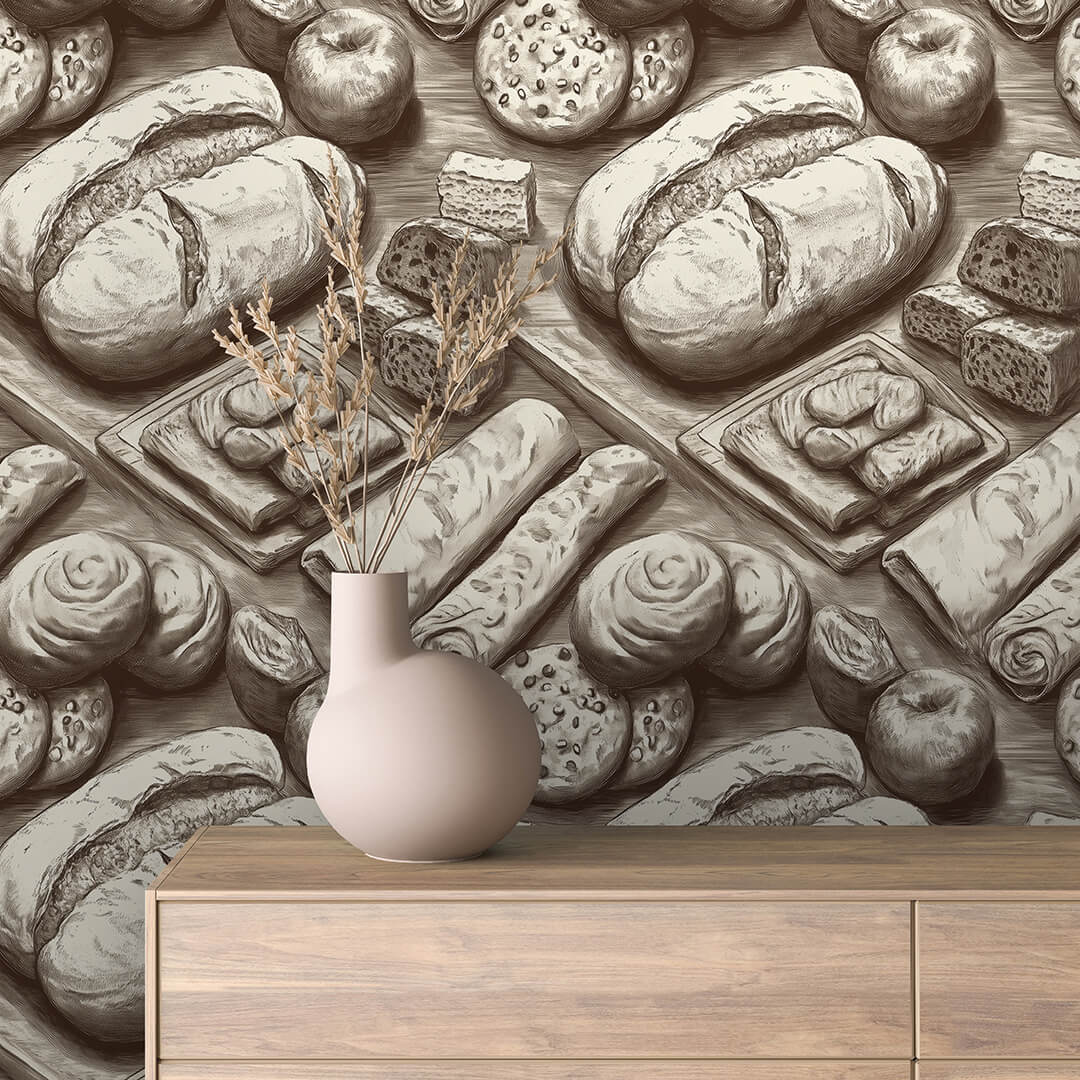 Golden Bakery Loaf Grid Wallpaper mockup