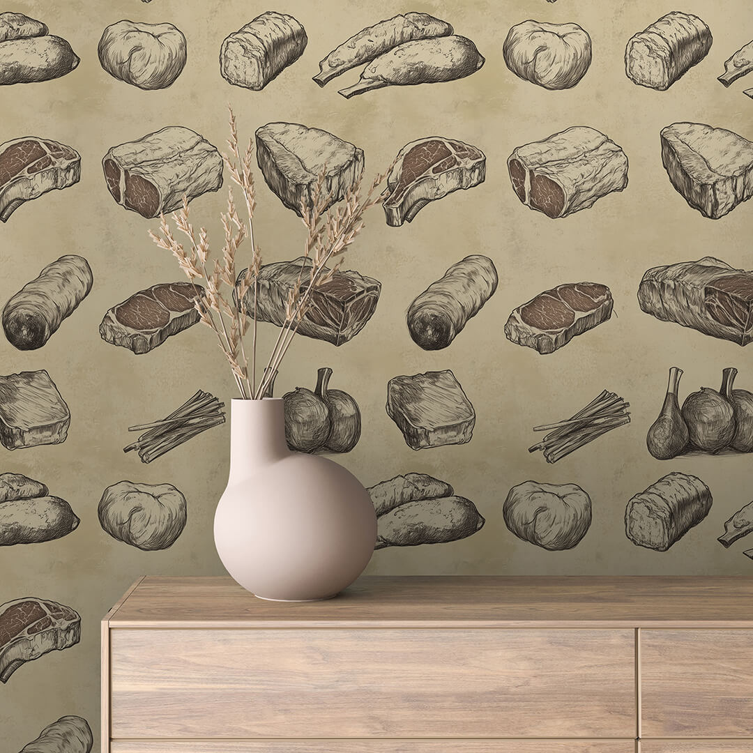 Butcher Cuts Line Illustration Wallpaper mockup
