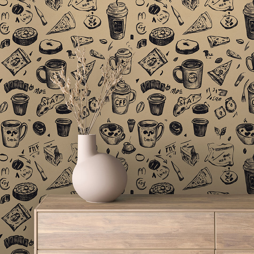Cafe Doodle Sketch Wallpaper mockup