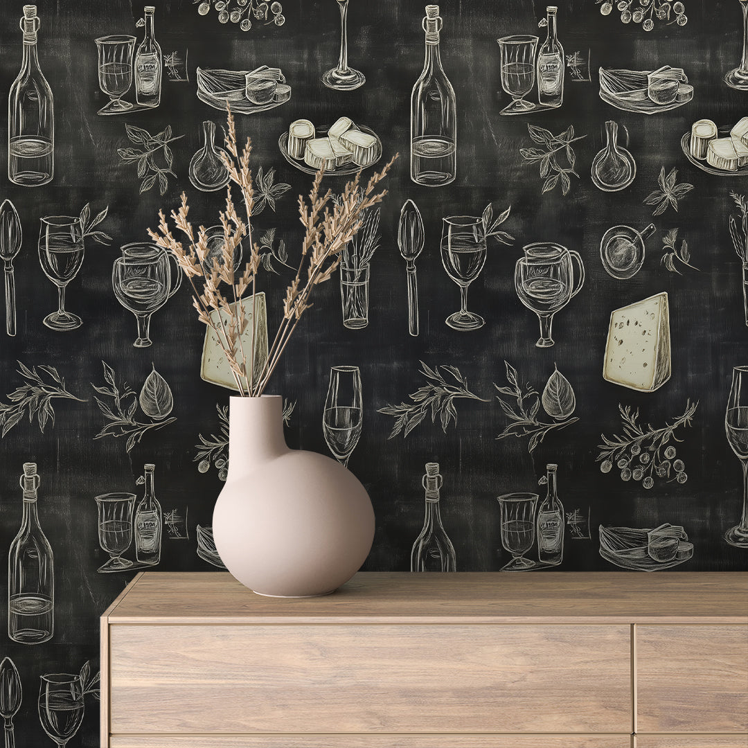 Fine Chalk Line Wine and Cheese Wallpaper mockup
