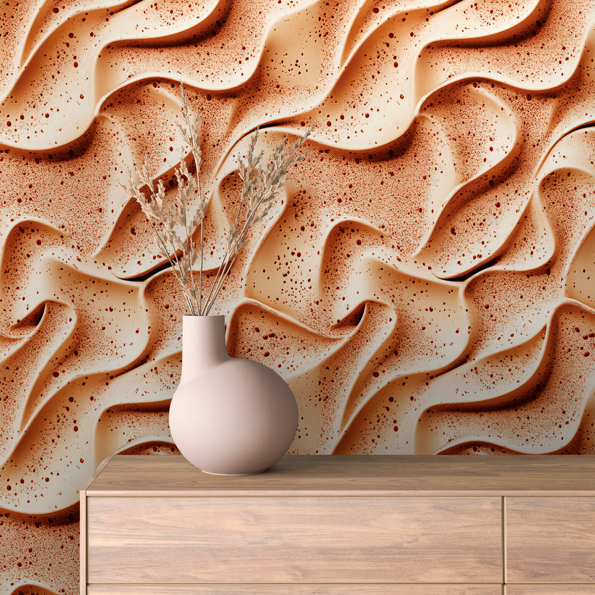 Sculptural Cream Wave Texture Wallpaper mockup