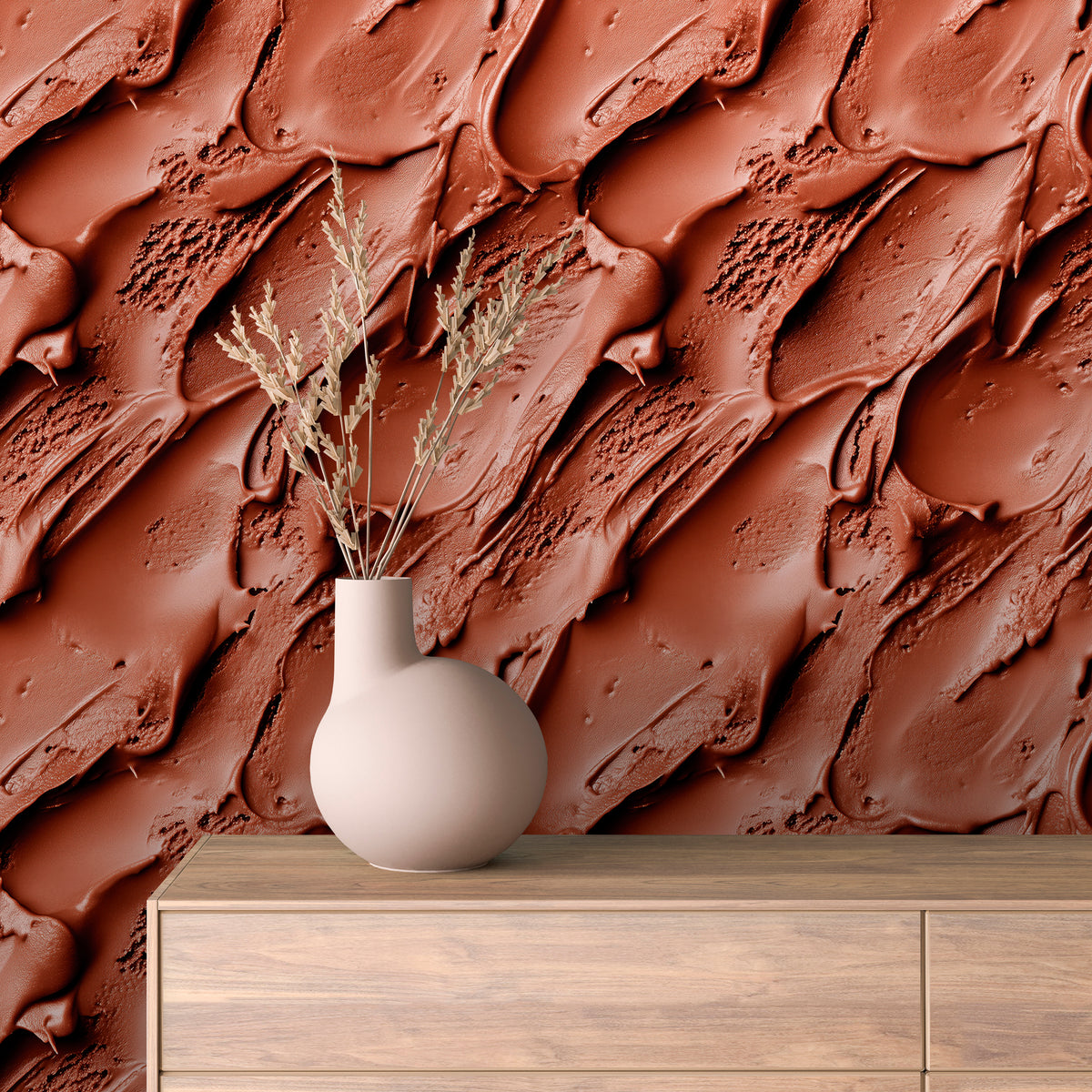 Sculptural Rust Sauce Texture Wallpaper mockup