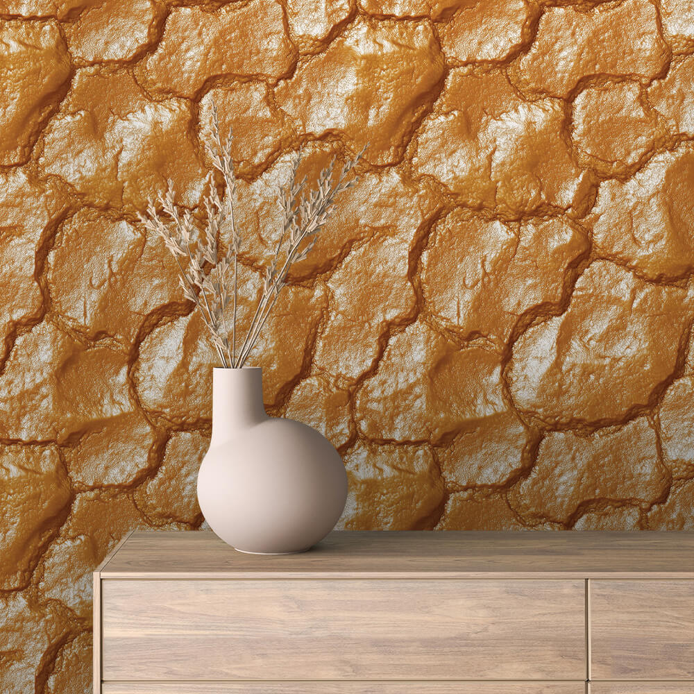 Matte Gold Cracked Texture Wallpaper mockup
