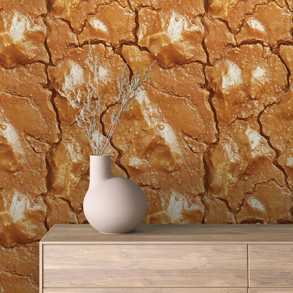 Glossy Gold Cracked Texture Wallpaper mockup