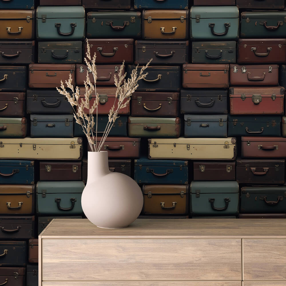 Vintage Suitcase Stack Wallpaper mockup