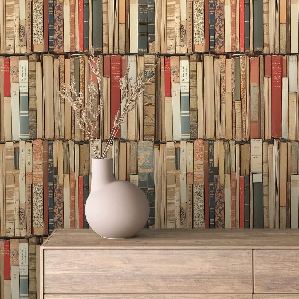 Vintage Book Spine Stack Wallpaper mockup