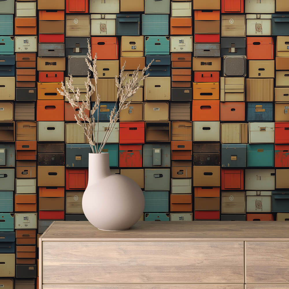 Colorful Vintage Locker Stack Wallpaper mockup
