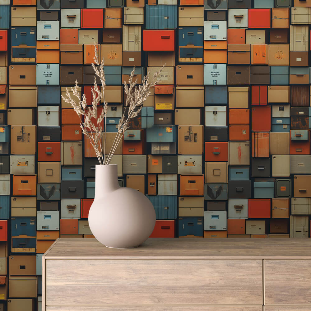 Dense Vintage Locker Stack Wallpaper mockup