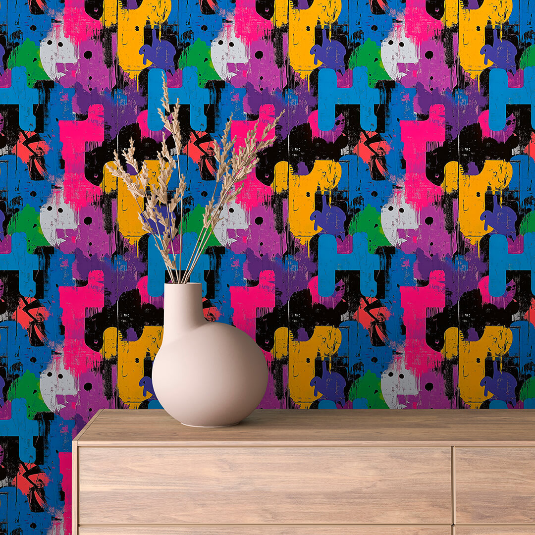 Spray Painted Pop Shapes Peel & Stick Wallpaper – Techno-Geek 0007