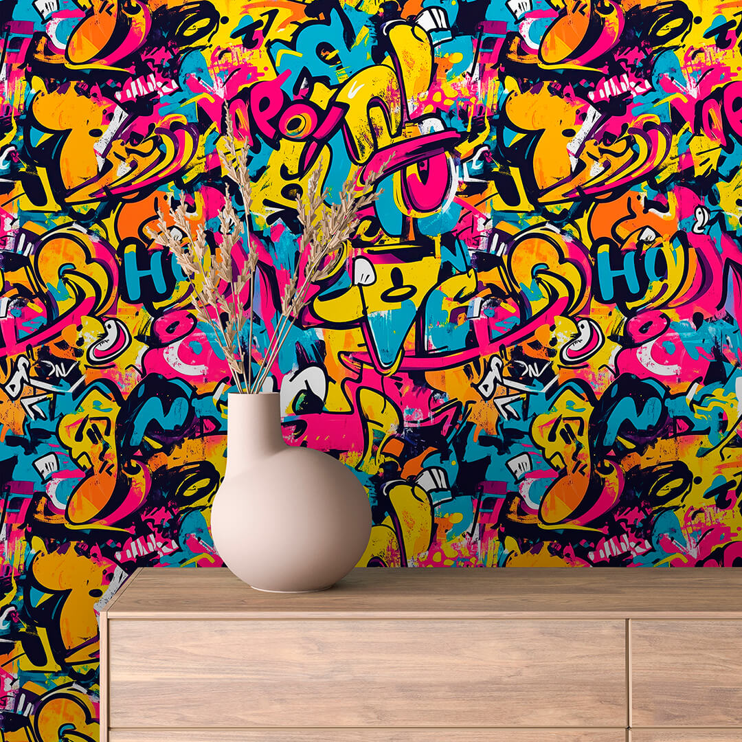 Pink Yellow Blue Bubble Throw-Ups Peel & Stick Wallpaper – Techno-Geek 0012
