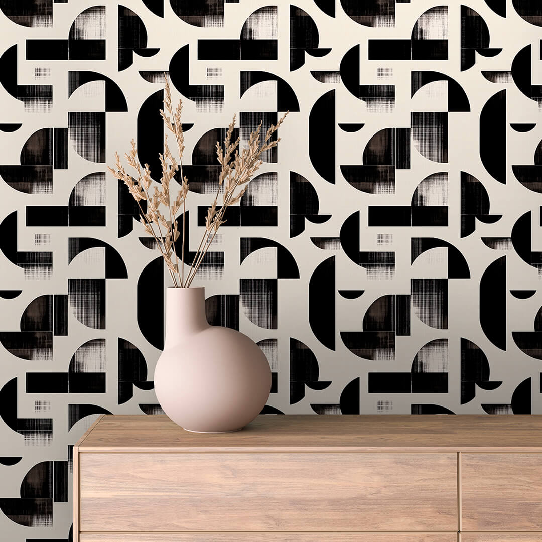 Charcoal Bauhaus Arch Blocks Peel & Stick Wallpaper – Geometric 0001
