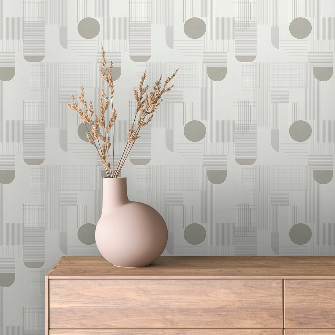 Soft Grey Dot Arch Lines Peel & Stick Wallpaper – Geometric 0006