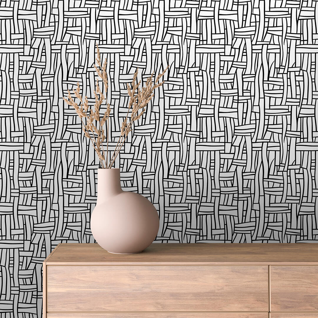 Ink Line Basket Weave Peel & Stick Wallpaper – Geometric 0010