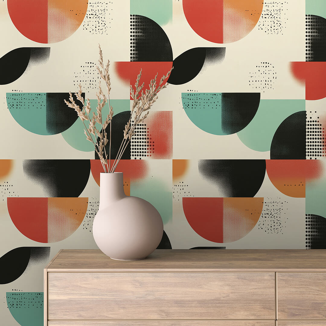 Retro Halftone Half Circles Peel & Stick Wallpaper – Geometric 0014