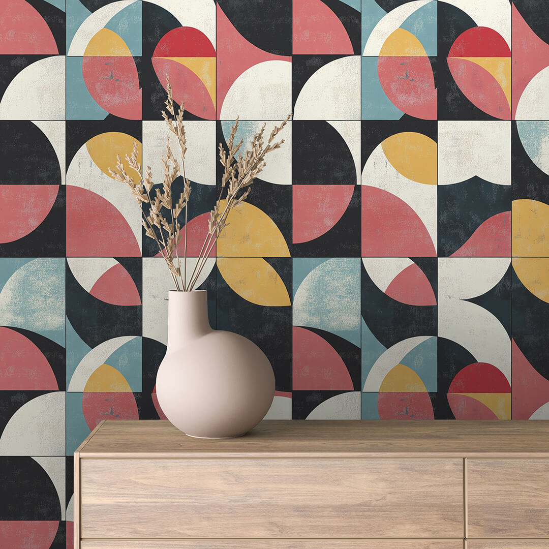Rose Slate Quarter Circle Tile Peel & Stick Wallpaper – Geometric 0026
