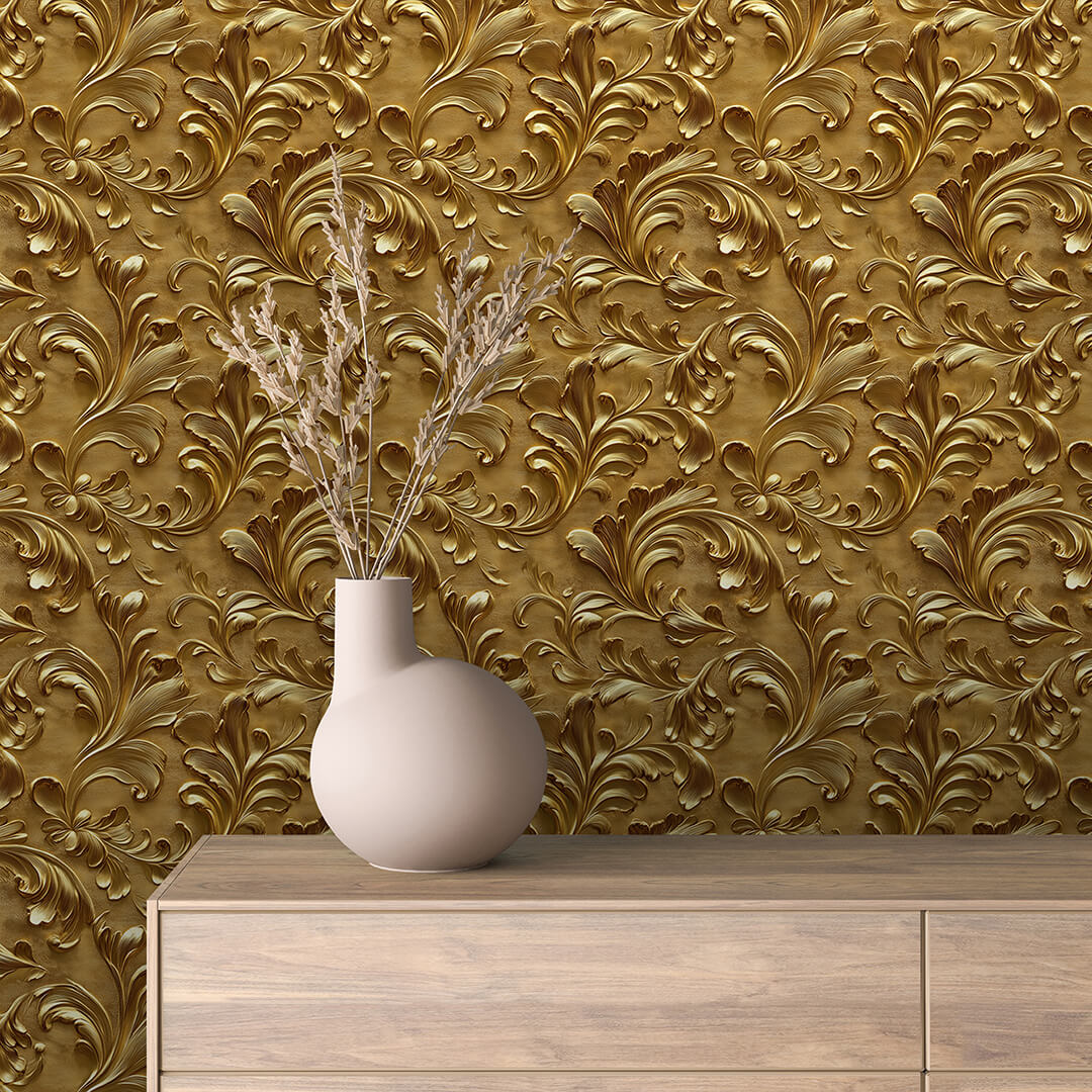 Gilded Baroque Acanthus Scroll Peel & Stick Wallpaper – Golden 0001