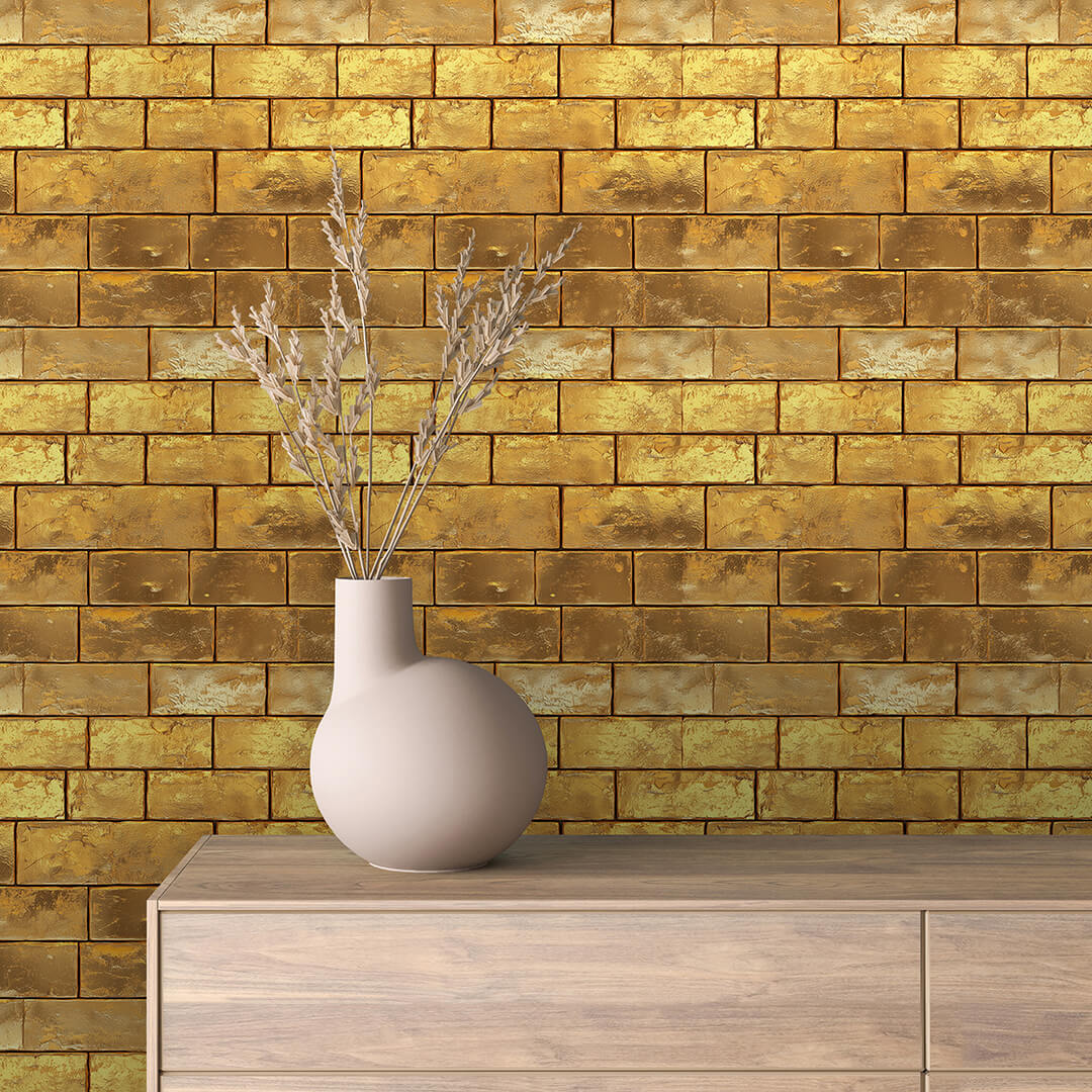Polished Gold Brick Peel & Stick Wallpaper – Golden 0004