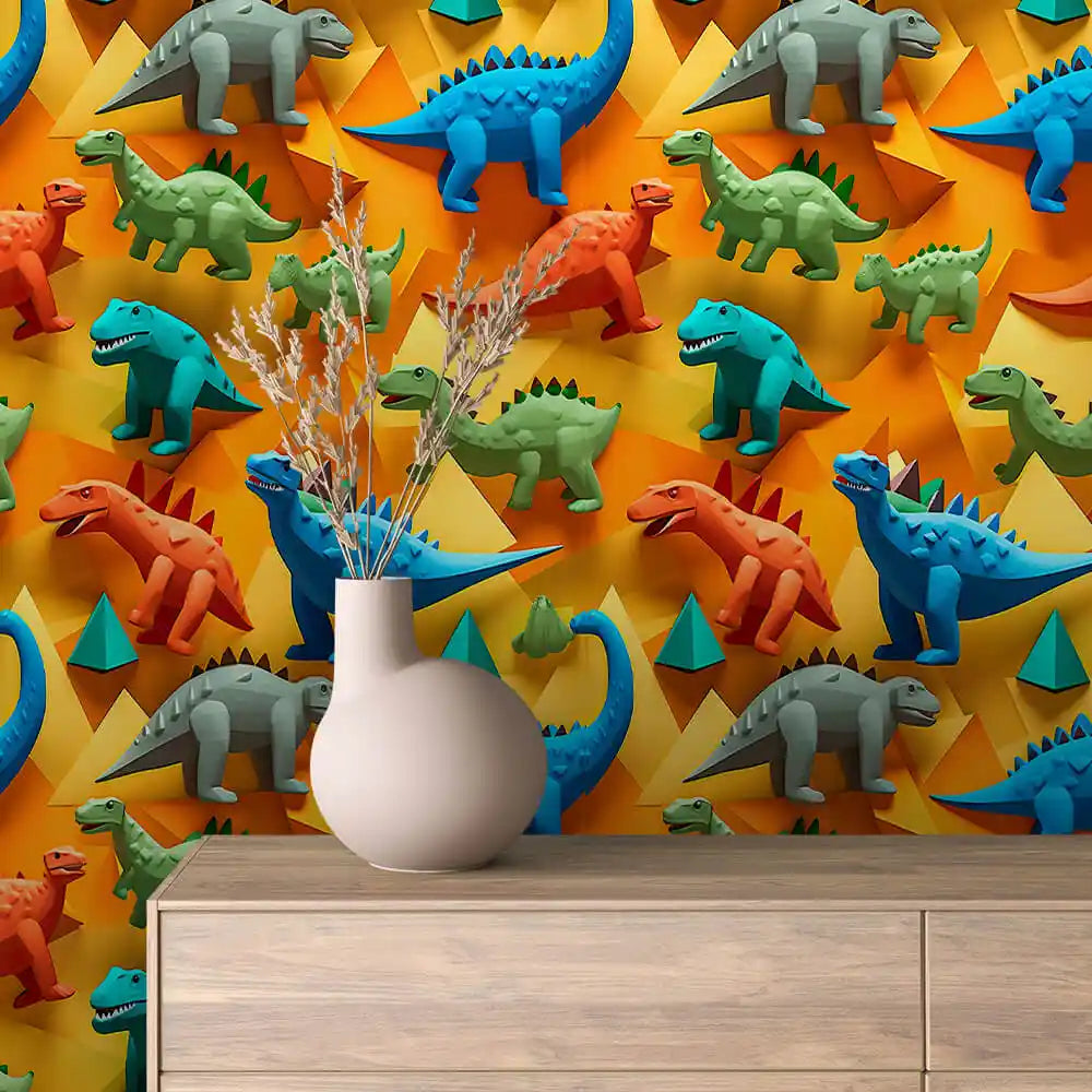 Dinosaur Toys on Golden Yellow Peel & Stick Wallpaper – Toy Box 0013