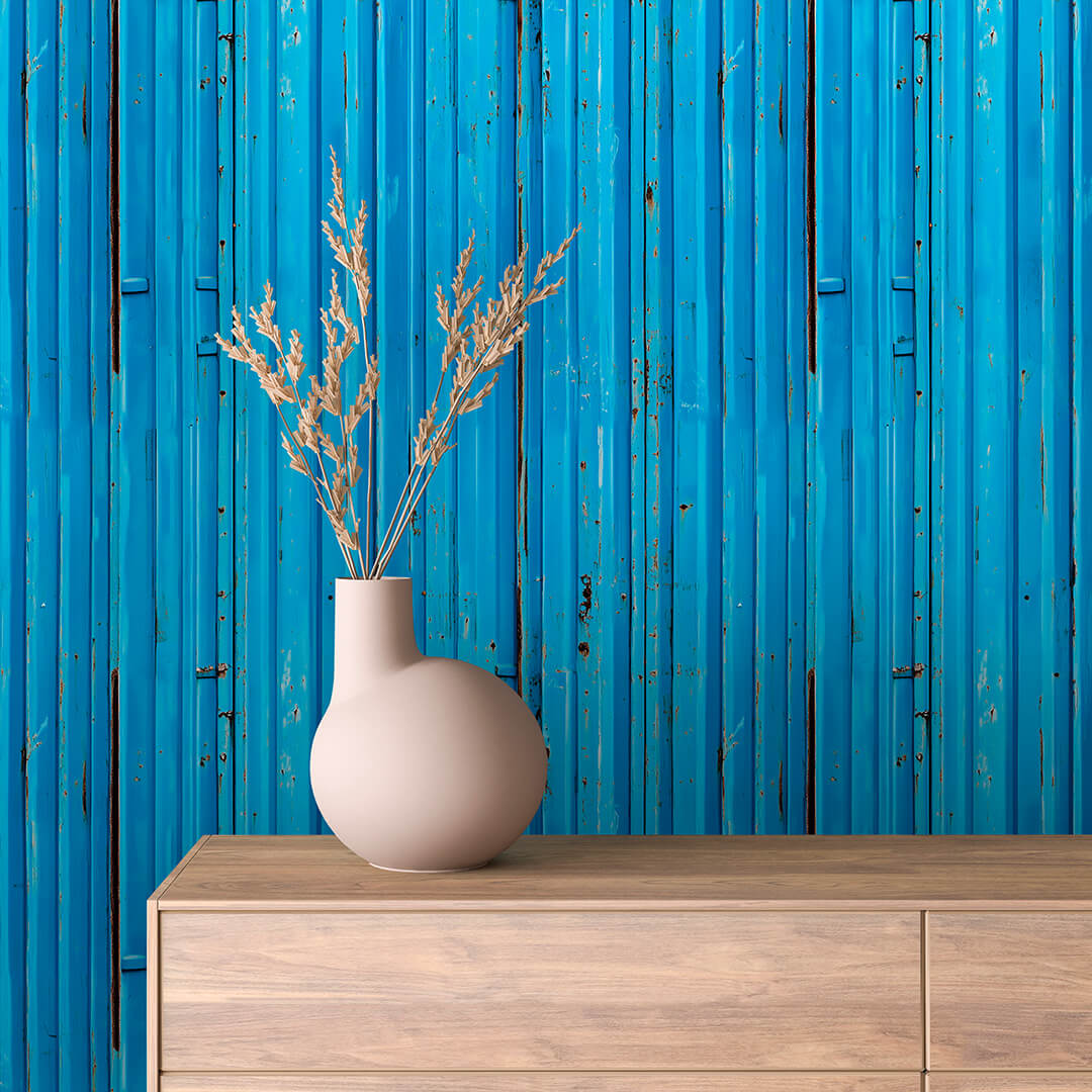 Vivid Blue Corrugated Peel & Stick Wallpaper – Metal 0005