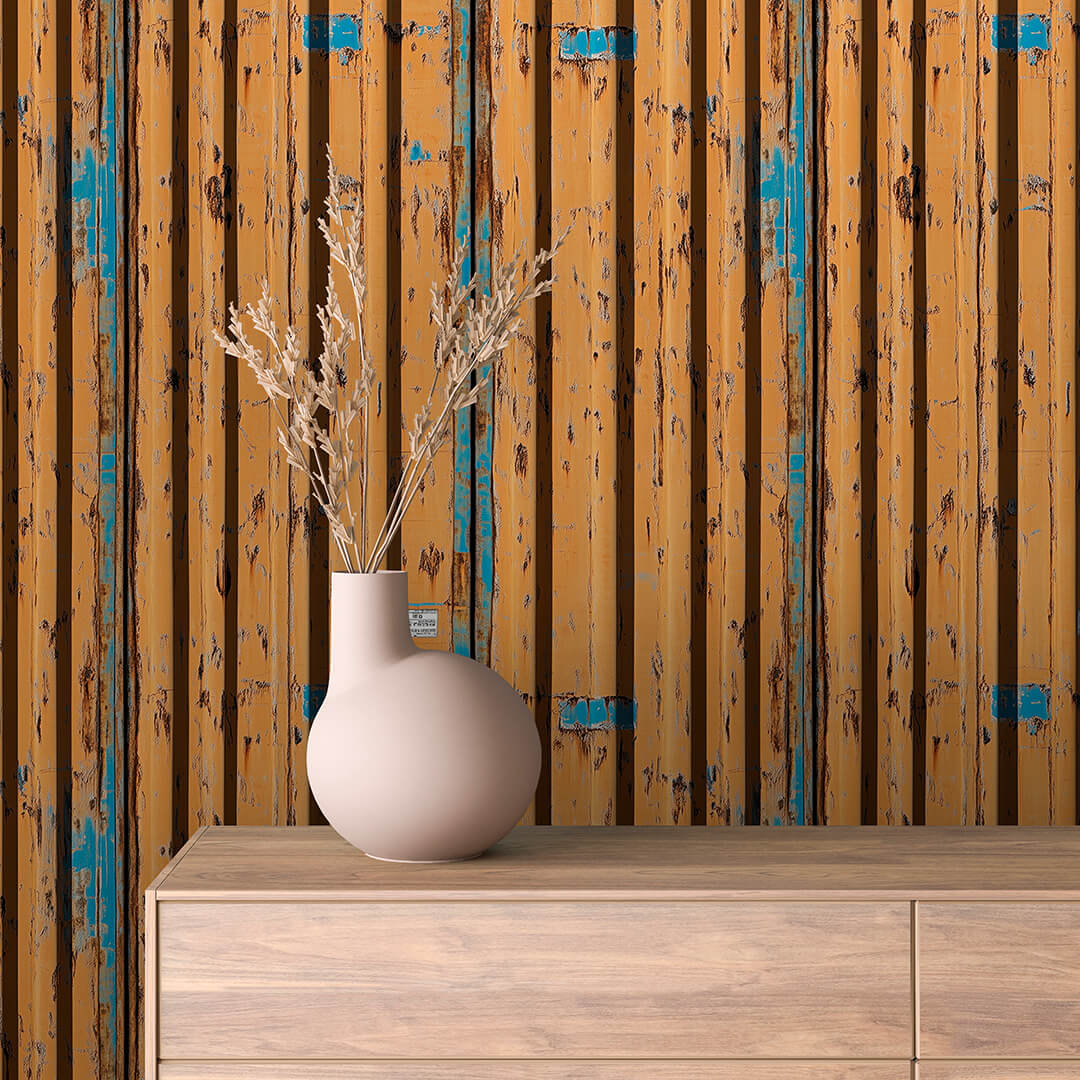 Rustic Amber Corrugated Peel & Stick Wallpaper – Metal 0008