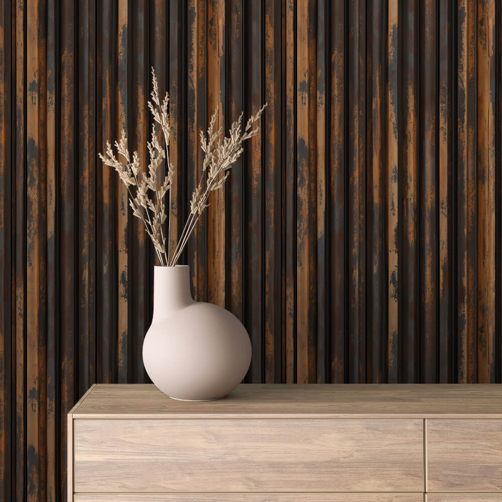 Rustic Copper Slat Peel & Stick Wallpaper – Metal 0020