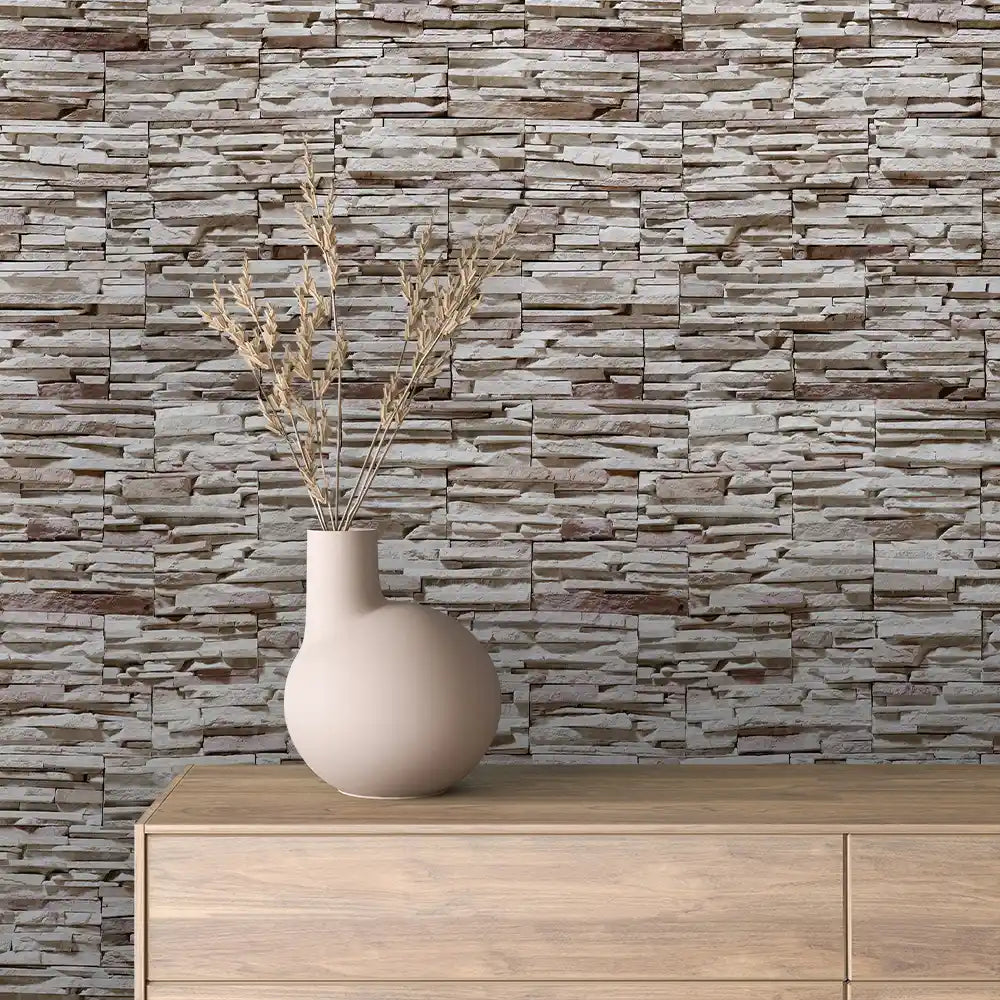 Sage and Rust Stacked Slate Stone Peel & Stick Wallpaper – Stone 0006