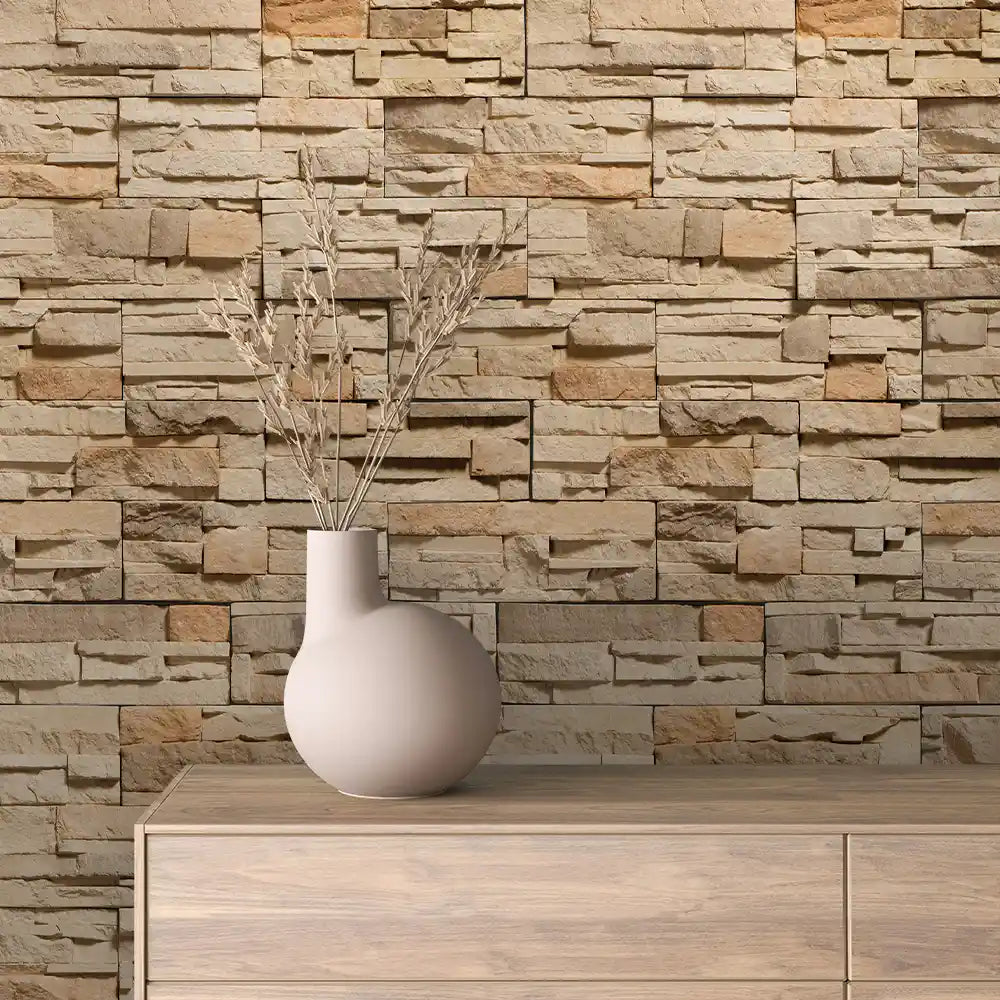 Honey Limestone Stacked Ledge Stone Peel & Stick Wallpaper – Stone 0017