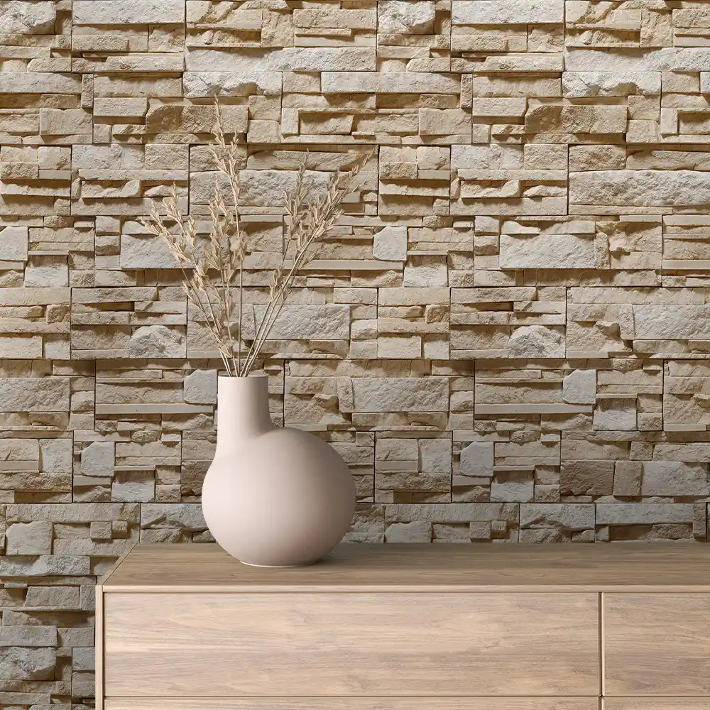 Quarry Cream Rough Cut Ledge Stone Peel & Stick Wallpaper – Stone 0019
