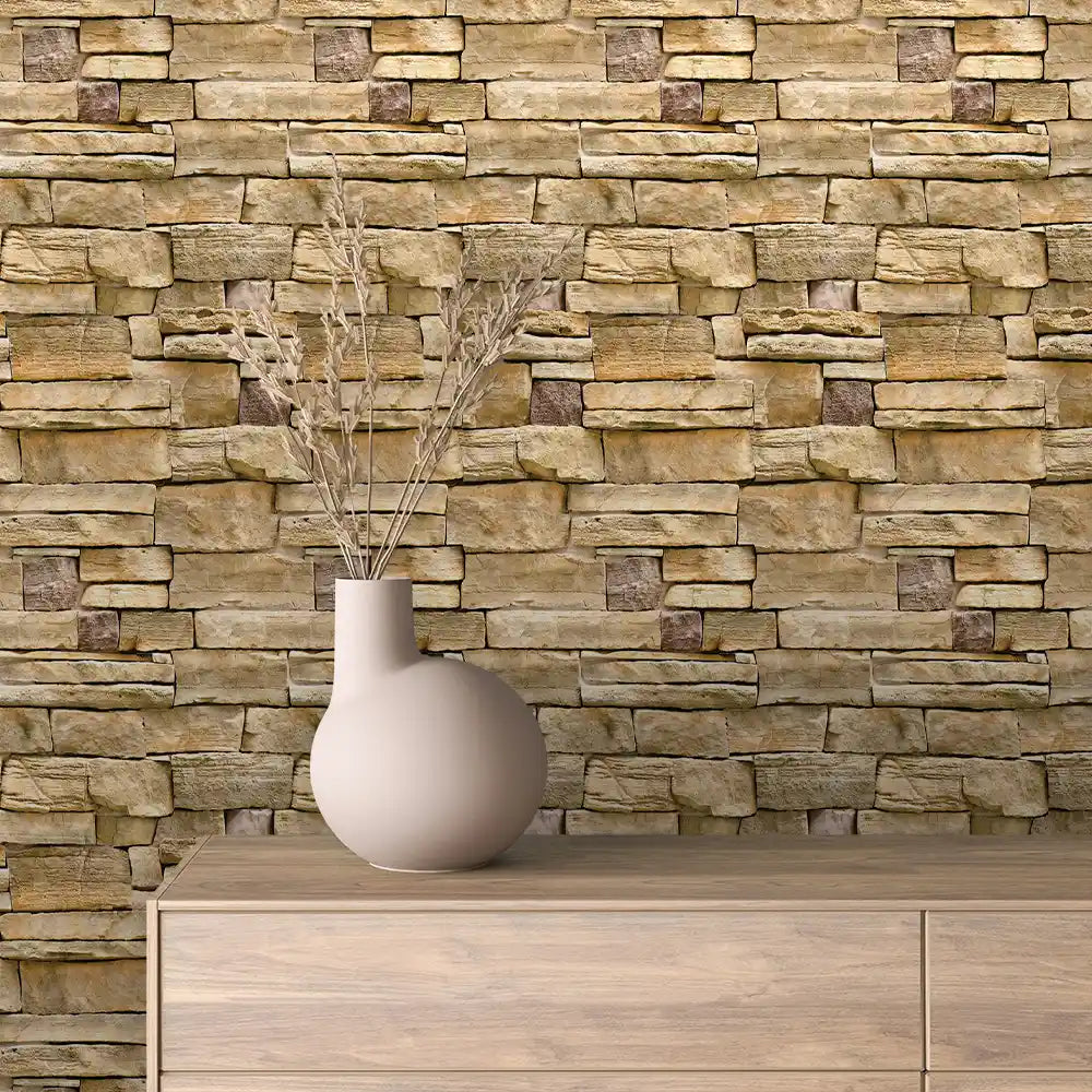 Golden Sandstone Course Stone Peel & Stick Wallpaper – Stone 0022