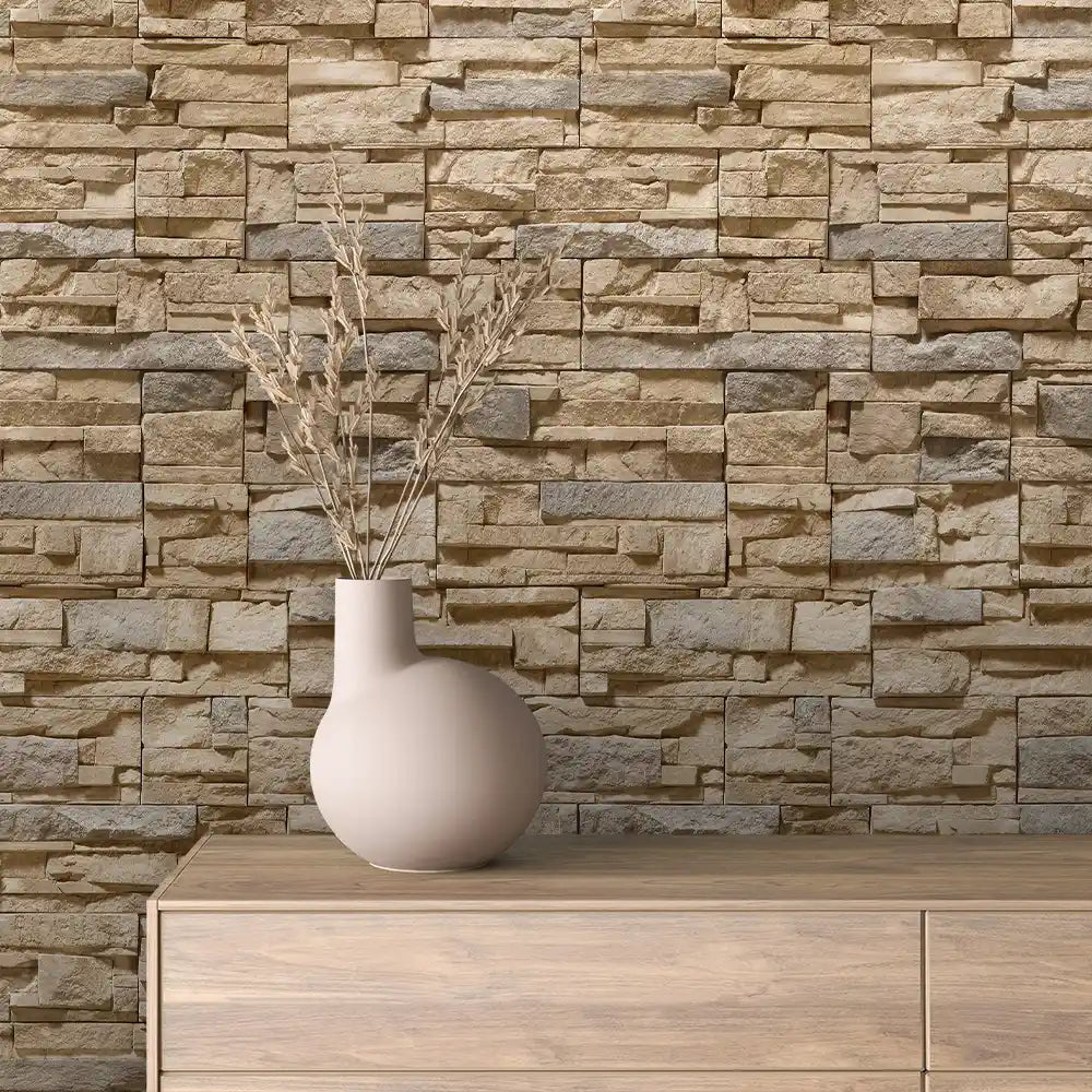 Wheat and Pewter Ledge Stone Peel & Stick Wallpaper – Stone 0026