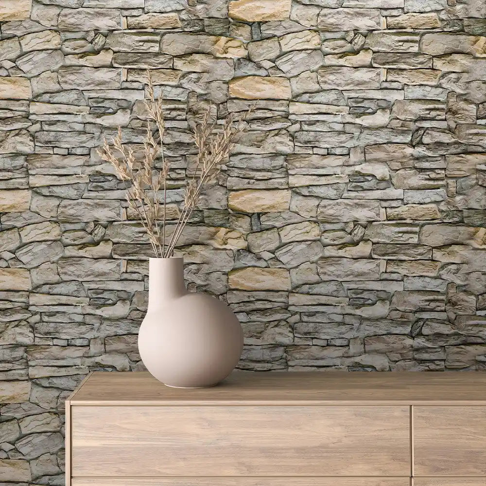 Grey Fieldstone Rubble Stone Peel & Stick Wallpaper – Stone 0030