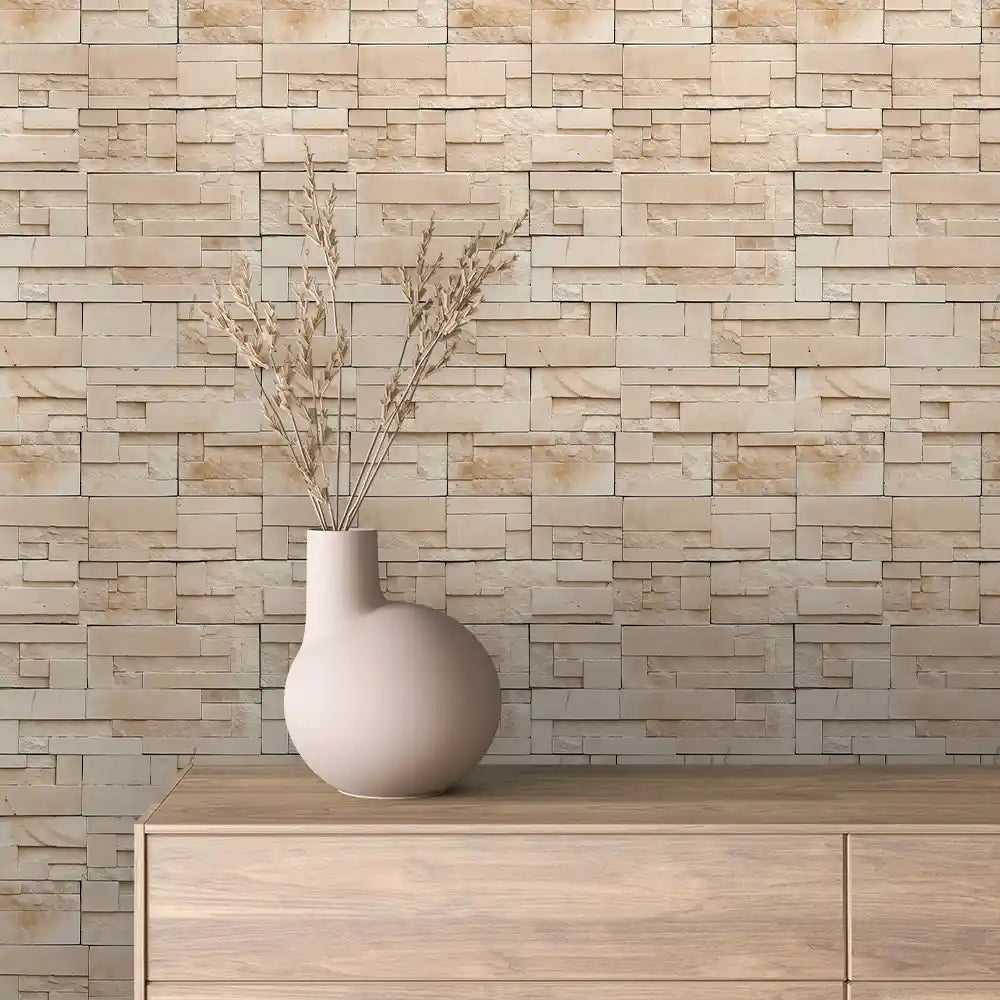 Cream Ashlar Block Stone Peel & Stick Wallpaper – Stone 0031