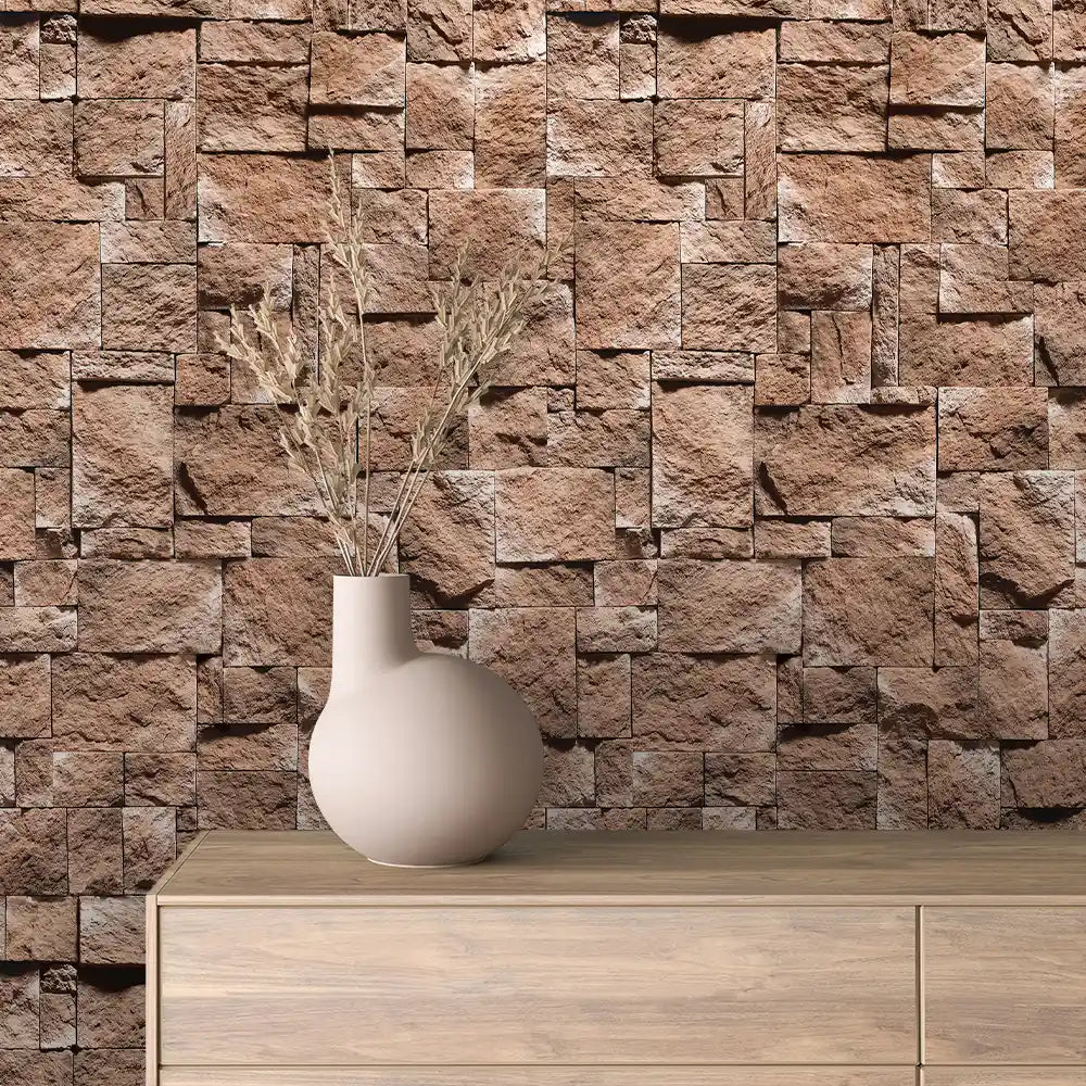 Rust Sandstone Cube Stone Peel & Stick Wallpaper – Stone 0035