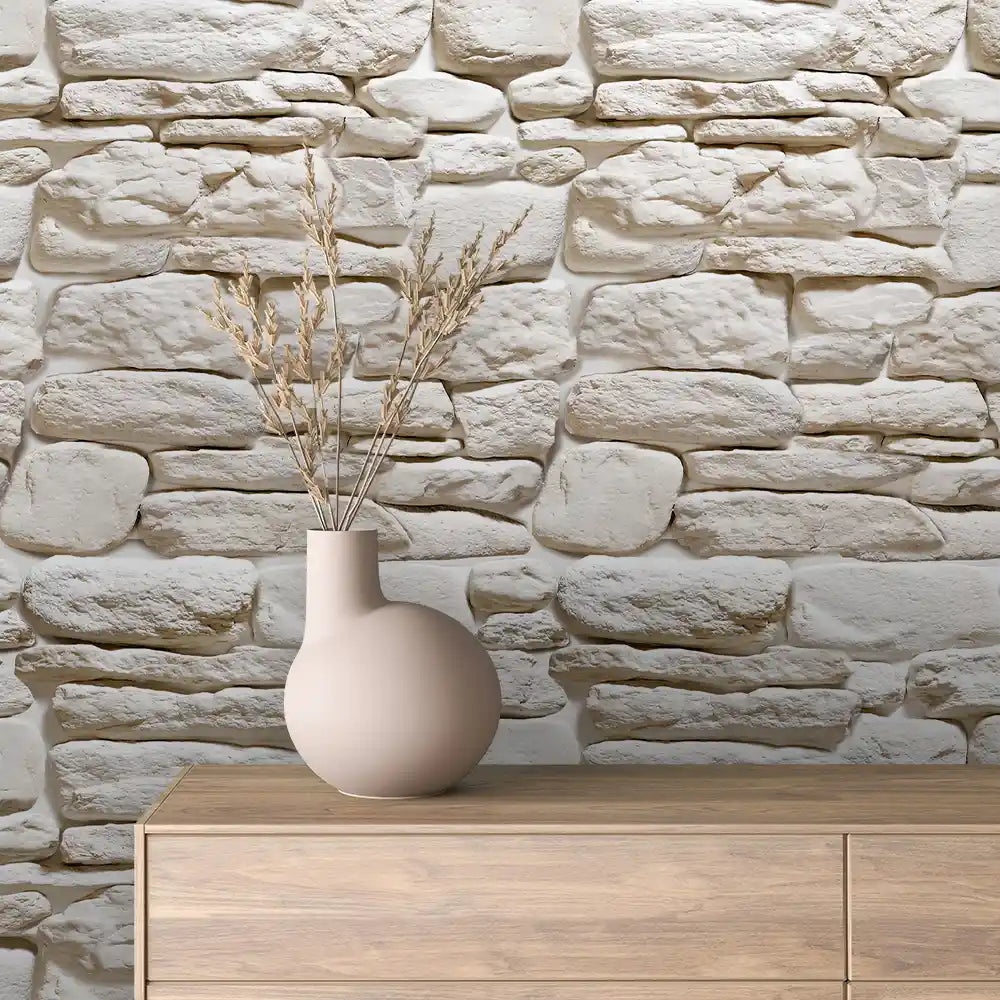 Whitewashed Cobble Stone Peel & Stick Wallpaper – Stone 0037