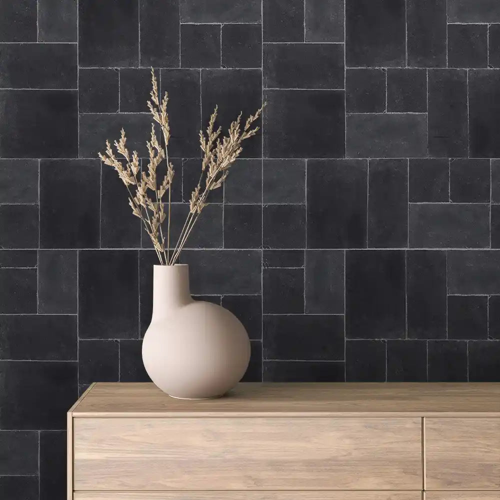 Slate Black Paver Stone Peel & Stick Wallpaper – Stone 0038