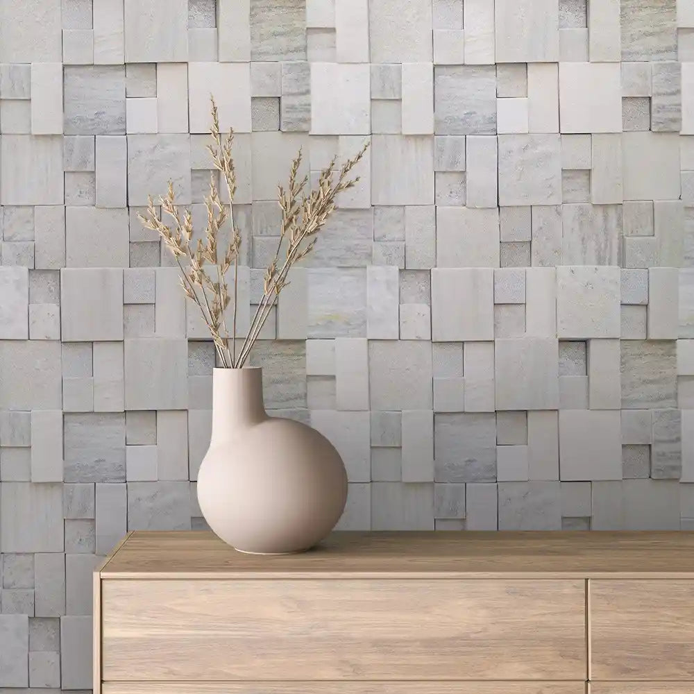 Pearl Marble Block Mosaic Stone Peel & Stick Wallpaper – Stone 0040