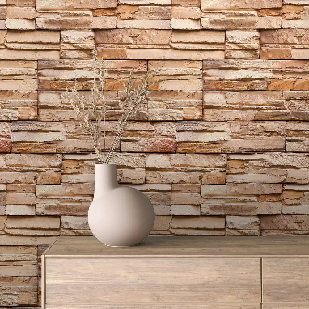 Warm Sandstone Stacked Ledge Stone Peel & Stick Wallpaper – Stone 0042
