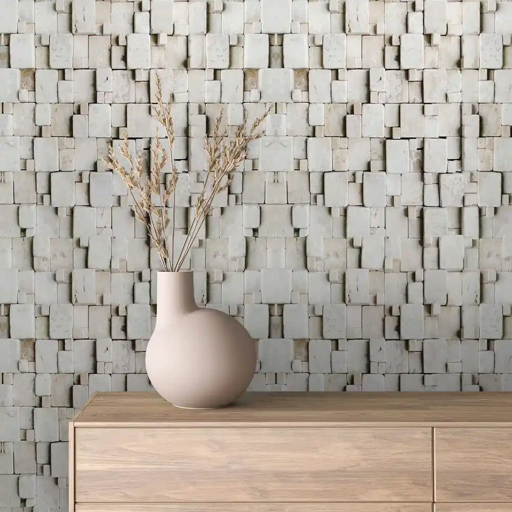 Ivory Cubed Mosaic Stone Peel & Stick Wallpaper – Stone 0044