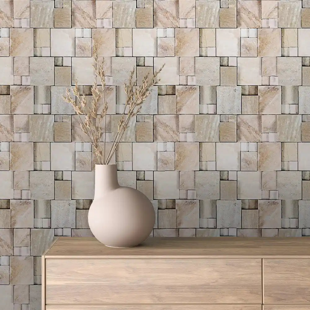 Sandstone Basketweave Block Stone Peel & Stick Wallpaper – Stone 0045