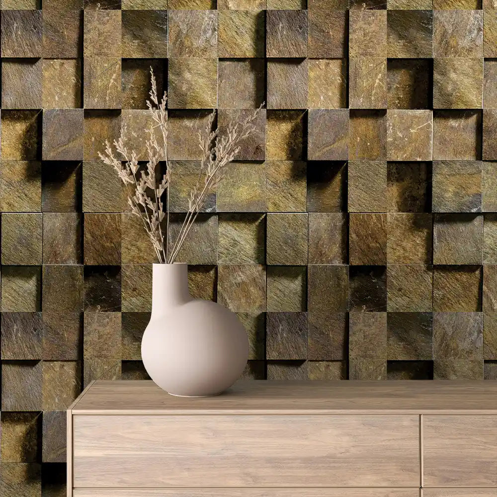 Bronze Slate Cubed Block Stone Peel & Stick Wallpaper – Stone 0051