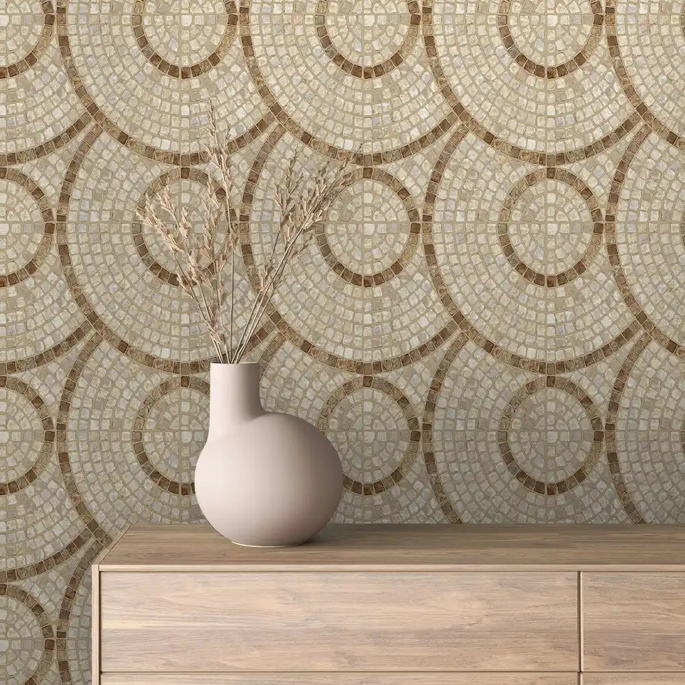 Roman Fan Circle Mosaic Stone Peel & Stick Wallpaper – Stone 0057